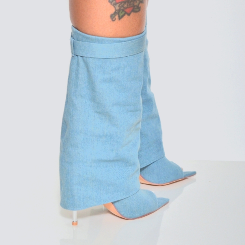 Denim Peep Toe Anke Bootie